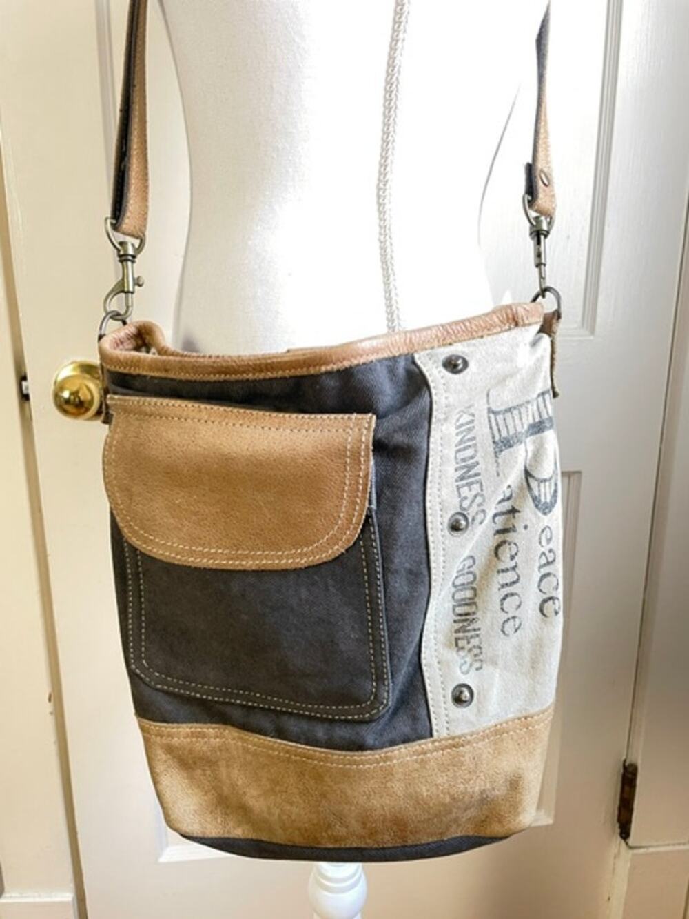 Myra Bag Canvas & Leather Crossbody Shoulder Bag Boho Western Farmhouse Tote